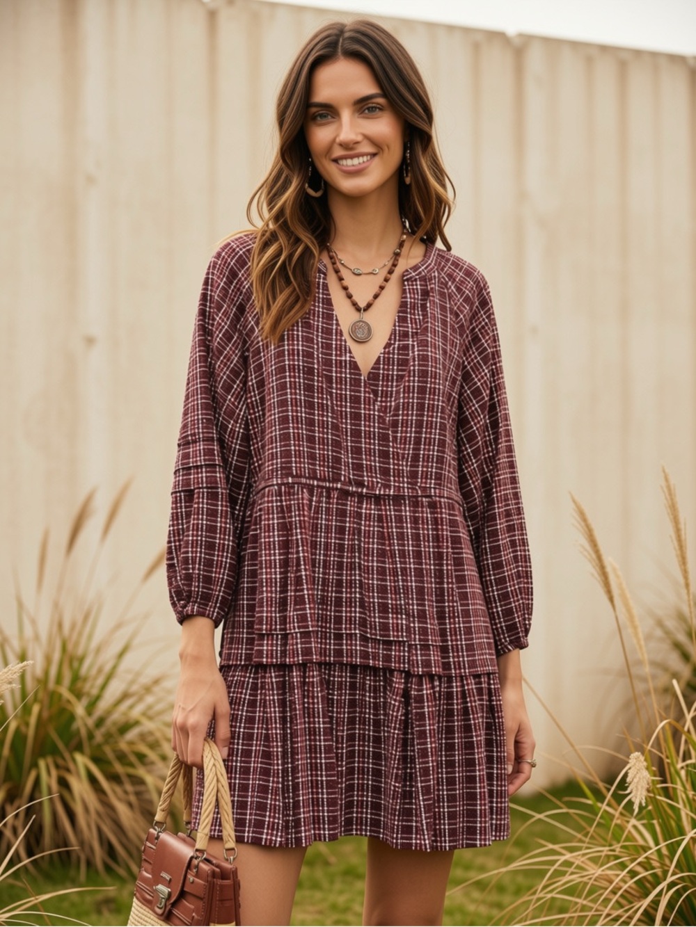 NWT Madewell Seersucker Wrap Mini Dress Merlot Red Plaid Size M Boho Tiered